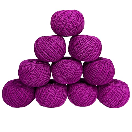 KGS Crochet Thread Cotton Yarn Balls | Size 8 | 10 Balls | 10 Grams Each Ball | Total 100 Grams of Pearl Cotton Thread for Crocheting, Cross Stitch, Needlepoint Hand Embroidery (Purple) - color: Purple