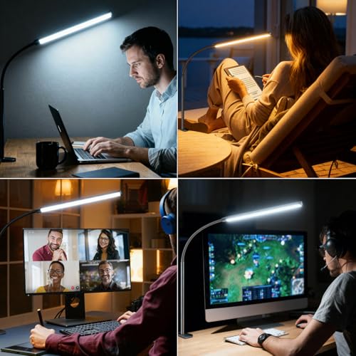 Clip on Desk Lamp with Clamp,Dimmable Eye Caring Book Reading Light for Bed