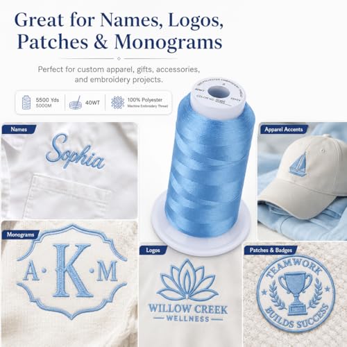 Simthread Embroidery Machine Thread 5000M 40WT Polyester, Medium Blue S066 - color: MediumBlueS066