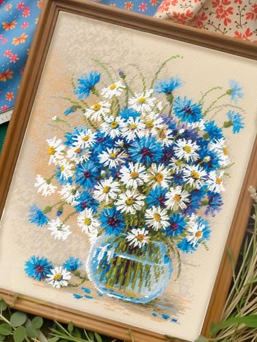 RIOLIS 2249 Daisies and Cornflowers Counted Cross Stitch Kit 9.5 x 11.75 in - style: Daisies and Cornflowers 2249