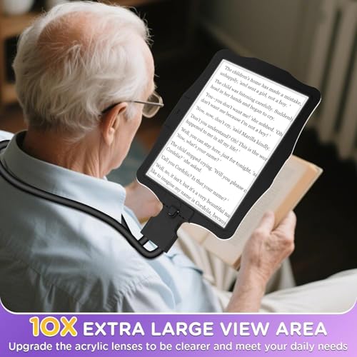 Large 10X Rechargeable Hands Free Magnifying Glass for Reading with Light
