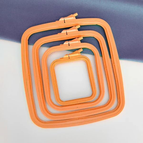 Nurge Square Embroidery Hoop - Plastic Cross Stitch Frame for Needlepoint & Embroidery - Adjustable Craft Hoop - Orange - Set of 4 - color: Orange, size: Multiple Sizes (Set of 4)