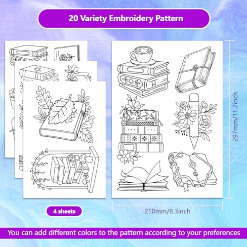 ORIGACH 4 Sheets Book Water Soluble Embroidery Patterns Stabilizers - color: Book & Stationery