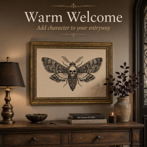 Vintage Gold Frame Skull Moth Wall Art, Gothic Canvas Painting Print for Dark Academia Decor, Moody Insect Picture for Living Room Bedroom Aesthetic, Nature Oddity Witchy Home Office Artwork 9x11 In - color: moth, size: 11"L x 9"W