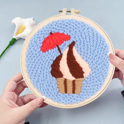 Woohome Punch Needle Kit Included Plastic Hoops, Punch Needle Cloth, Color Yarn and Punch Needle Tools for Adults, Beginners (Custard Cream) - color: Color 22