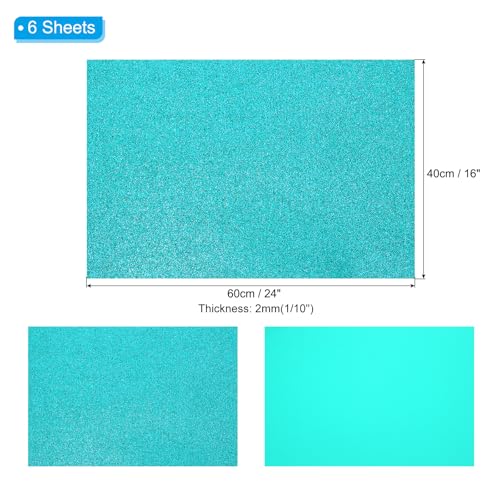 PATIKIL 2mm(1/10") Thick Non Adhesive Glitter Foam Sheet 16x24inch(40x60cm) Blue Green, EVA Shiny Foam Board for Craft, 6 Pcs - color: Blue Green
