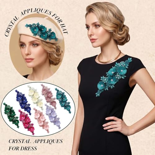 Handmade 3D Flower Embroidery Applique Rhinestone Lace Patches, Turquoise - color: Turquoise