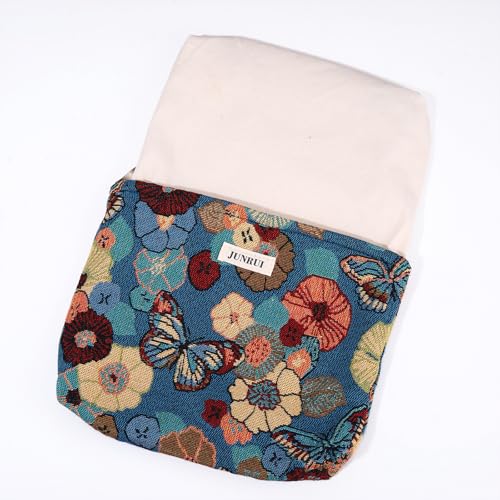 Butterfly Floral Cosmetic Bag Blue Base Zipper Travel Makeup Pouch - color: Flower Garden Blue