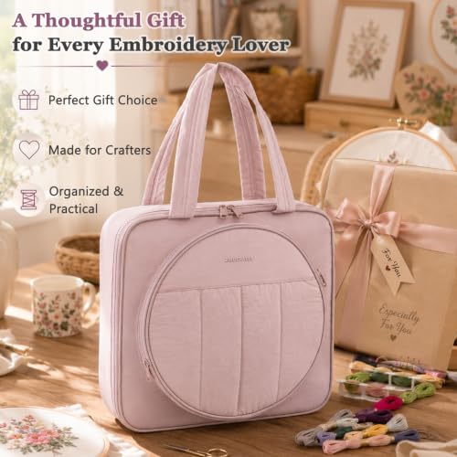 MYBAGZING Embroidery Bag Organizer,Cross Stitch Project Bag w/Hoop Storage - color: Blush Pink