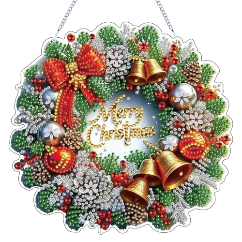 Christmas Wreath Diamond Art Hanging Kit for Adults, DIY Diamonds Painting Door Hanger Board Kit, Special Acrylic Diamond Art Painting Pendant Ornament (Christmas Wreath) - color: Christmas Wreath