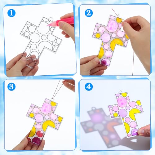 Blueweenly 72 Pcs Christian Cross Suncatchers Craft Kit Bulk, Classic - style: Classic