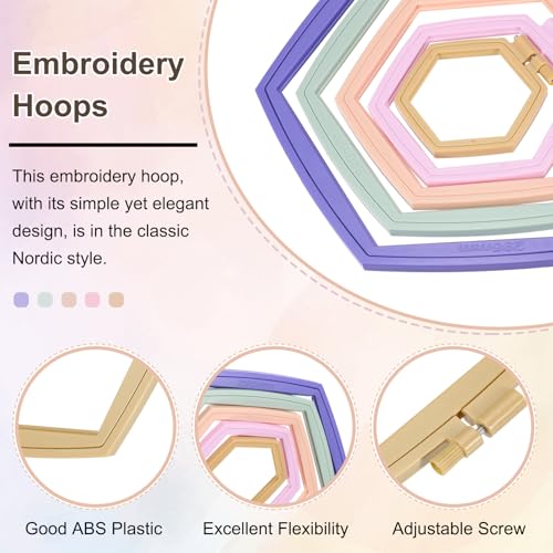PATIKIL 2 Pieces 4.1" x 3.7" Hexagonal Embroidery Hoops, Adjustable Cross Stitch Hoops Ring ABS Plastic Embroidery Frame Punch Needle Hoop for Sewing, Needlework, DIY Craft, Khaki - color: Khaki, size: 4.1" x 3.7"