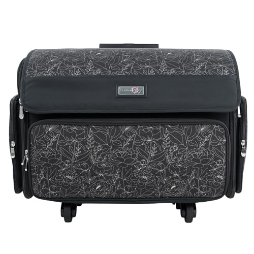 Everything Mary XL Rolling Sewing Machine Case – Grey Floral Craft Bag with 4 Wheels – Portable Organizer - color: Grey Floral