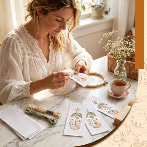 Fuyoooo 50 Pcs Blank Cross Stitch Bookmarks, White Embroidery Edge - color: White, style: Embroidery Edge