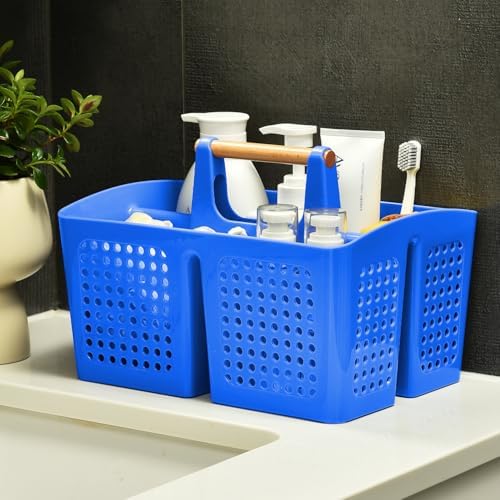 Portable Shower Caddy Basket with 3 Compartments and Handle, Deep Blue - color: Blue