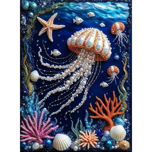 ZQEATRY Jellyfish Coral Reef Special Shape Diamond Art Kits for Adults,5D Diamond Painting Kits for Beginner,DIY Diamond Crystal Rhinestones Gem Art Kits for Home Wall Decor 12 X 16inch - color: XJ123