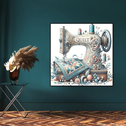 Sewing Machine Stamped Cross Stitch Kits - Vintage Sewing Machine Counted Cross Stitch Kits for Adults, Needlepoint Cross-Stitch Patterns Dimensions Needlecrafts Embroidery Kits 13.7x13.7 Inches