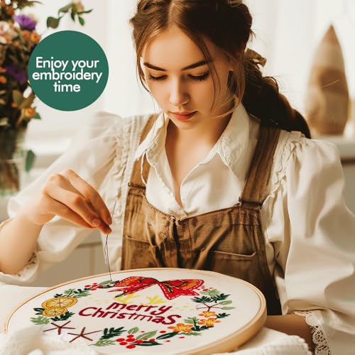 wtisan Christmas Embroidery Kit, Cross Stitch Kits for Beginners, Needlepoint with All Tools & Instructions, Stamped Hand Embroidery Starter Kit for Holiday Crafts & Xmas Home Decor, W14 - color: W14, size: 1 Pack