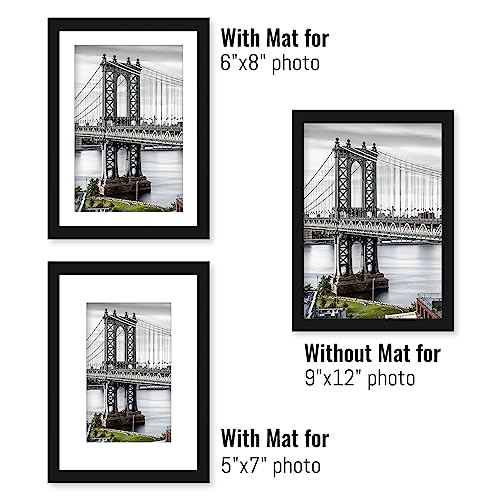 9x12 Picture Frames Solid Wood Display Pictures 6x8 or 5x7 with Mat or 9x12 Frame without Mat Poster Photo Frame Art with 2 Mats for Wall Mounting or Table Top(Black) - color: Black, size: 9x12 inch
