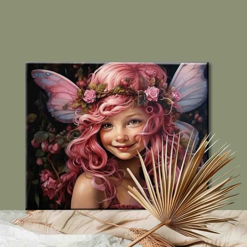 Angel Girl DIY Paint by Numbers for Adults Pink Rose Wreath DIY Digital Oil Painting Acrylic Paint Cute Girl Painting Kits Canvas Wall Art Gift Bedroom Decor Room Decor 16x20 Inch （DIY Frame ） - color: Angel-02, size: 16''Wx20''H(DIY Frame)