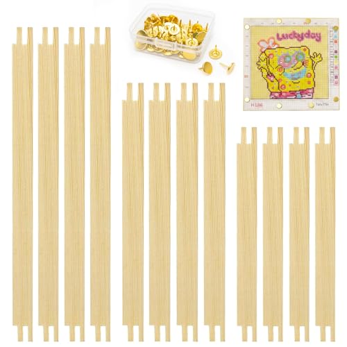 12PCS Needlepoint Stretcher Bars, 9"/10"/12" Stretcher Bars for Needlework, with 50 Thumb Tacks, Wooden Canvas Stretcher Bars for Embroidery Stitch Frame Set Bundle（9"/10"/12"） - size: 9"/10"/12"