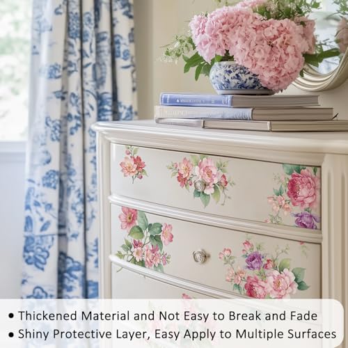 Floral Rub on Transfer for Furniture Wood Glass DIY - color: Sping Pink Peony