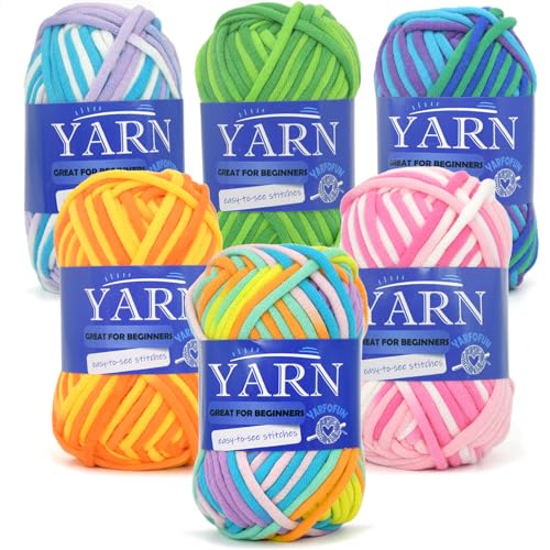 6 Pack Rainbow Multicolor Cotton Crochet Yarn for Beginners - Easy-to-See Stitches Mini Variegated Series for Knitting and Crocheting - color: Variegated Series, size: 6 PACK