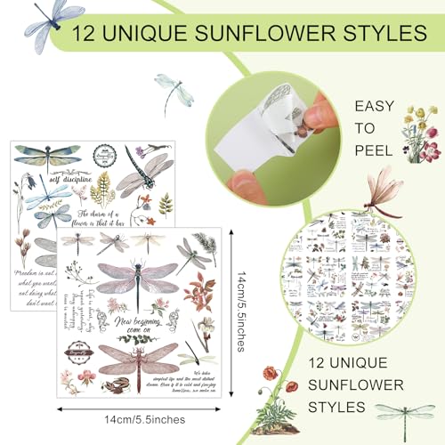BBTO 12 Sheets Rub on Transfers for Crafts Wood Furniture DIY, 5.5" x 5.7" - style: Dragonfly