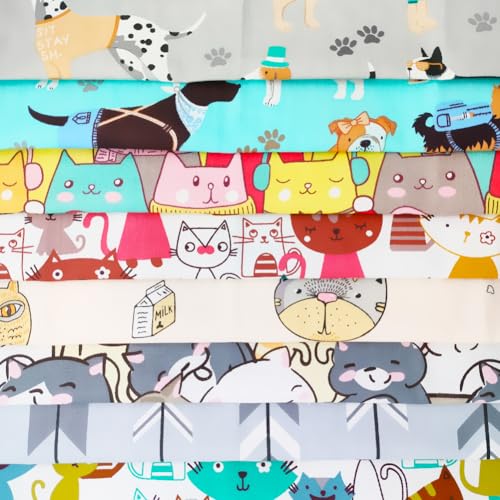 8 pcs/lot Fat Quarter Fabric Bundles 100% Cotton 19.69'' x 19.69'' (50 x 50cm) Cotton Fabric Pre-Cut Squares Sheets for Patchwork Sewing Quilting Crafting, Dog Cat Pattern. - color: M-2