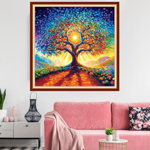 Redxing Stamped Cross Stitch Kits Embroidery kit for Beginners Adults Full Range of Embroidery Patterns Starter Kits DIY Printed Cross Stitch Kits Needlepoint Kits 11CT-Magical SunTree 18x18 inchs - color: Artskits16