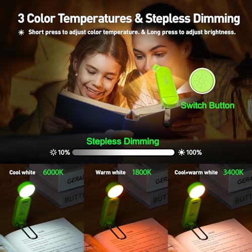 VAVOFO USB Rechargeable Book Light, Bookmark Clip on LED Reading Light - color: Neon Green