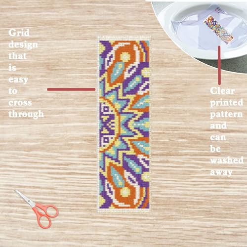 FREEBLOSS 6 Set Mandala Stamped Cross Stitch Bookmark Kits Cross Stitch Kit Embroidery Bookmarks Kit for Adults Beginners with Backing Felt Embroidery Floss DIY Bookmark Kit for Book Lovers 8x2.4'' - style: Mandala
