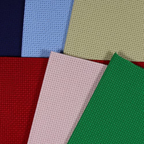 KCS 6 pc of 12" x 18" (30cmx45cm) Counted Cotton Aida Cloth Cross Stitch Fabric (14CT-M) - color: 14ct-m