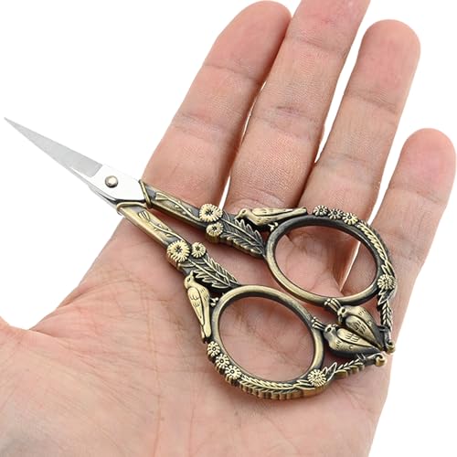 dophee Retro Stainless Steel Sewing Embroidery Scissors with Leather Cap