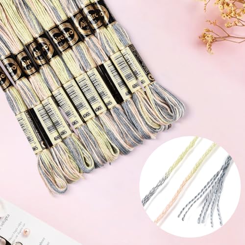 10 Skeins 87.5 Yards 6 Strands Hand Variegated Embroidery Floss Gradient Cross Stitch Thread Friendship Bracelet String Yarn Bracelets Threads Bulk for Sewing Crochet Crafts Stitching DIY - color: Colorful