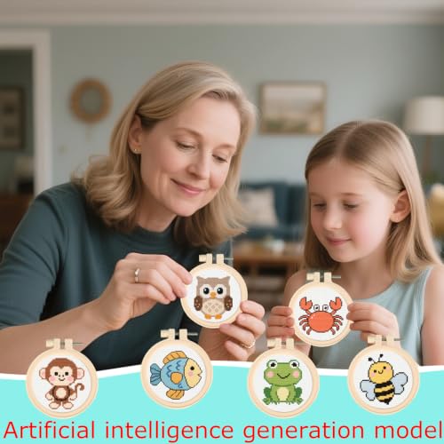 57lilina Cross Stitch Kits for Kids, 6 Set Easy Beginner Embroidery Pattern - color: Owl+ Monkey+ Fish+ Frog+ Crab+ Bee