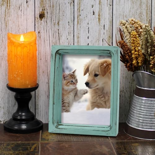 CVHOMEDECO. 6x8 Picture Frame Made of Solid Wood High Definition Glass Rustic Vintage Designs Small Photo Frame for Tabletop Display and Wall Mounting, Distress Blue - color: Distress Blue A, size: 6" X 8"