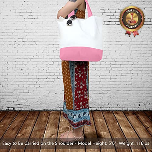 TOPDesign 1-Pack Super Strong Large 12oz Cotton Canvas Tote Bag, Reusable Grocery Shopping Cloth Bag, Fashionable Two-Tone Tote for Crafts, DIY Your Creative Designs - color: Pink/White
