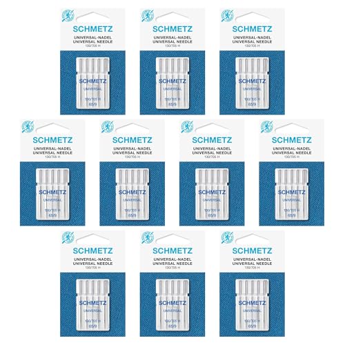 SCHMETZ Universal Sewing Machine Needles - Size 65/9, 5-Needle Cards, Pack of 10 - size: 10 Cards (50 Needles)