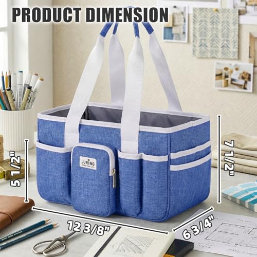 JJRING Foldable Craft Organizer Tote With Zipper & Divider, Blue - color: Blue, size: Small