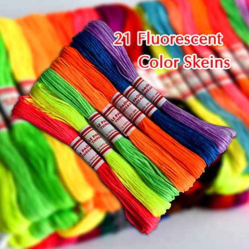 Embroidery Floss Rainbow Color 109 Skeins Per Pack Cross Stitch Threads Friendship Bracelets Floss Crafts Floss with 3 Weaved Plate（105 pcs Embroidery Floss +4 Metallic Embroidery Thread - color: fashionable color, size: 1 Pack