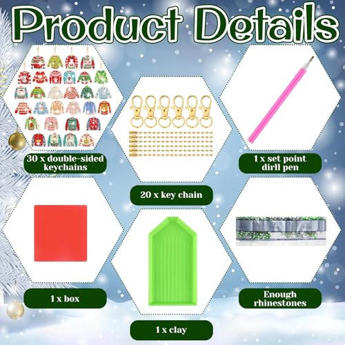 WILLBOND 30 Pcs Christmas Diamond Art Kits for Adults, Ugly Sweater Theme - color: Ugly Sweater