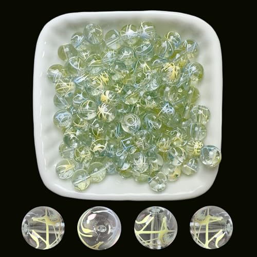 8mm Hand-Drawn Glass Beads Bulk 200pcs Yellow Blue Round - color: Yellow&Blue 8mm