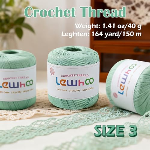 Crochet Thread Size 3, 3 Pearl Yarn Balls for Crocheting Sage Green - color: Sage Green