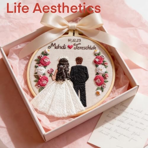 Wedding Photos Embroidery Starter Kit, Valentine's Day Gifts，DIY Needle Punch Kit, Punch Needle Kits for Beginners,Include Pre-Printed Fabric,Tools,Embroidery Hoop,Threads. (Wedding Photo No. 4) - color: Wedding Photo No. 4
