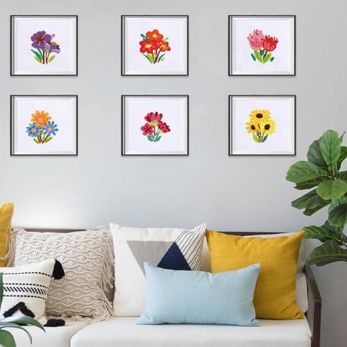 ZOIIWA 6 Pcs Flower Cross Kit for Beginner Flower DIY Embroidery Kit