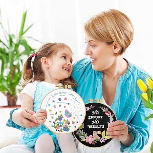 ERKOON 4 Pack Beginner Embroidery Kits for Adults DIY Starter Kit with 33 Stitch Techniques, Stamped Patterns, Embroidery Hoop, Colorful Threads, Tools, Step by Step Instructions & Video Tutorial - color: Embroidery-time1/2/3