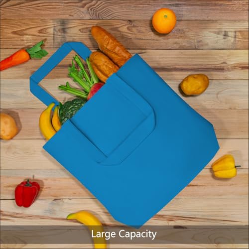 TOPDesign 1-Pack Super Strong Large 12oz Cotton Canvas Tote Bag, Reusable Grocery Shopping Cloth Bag, Fashionable Two-Tone Tote for Crafts, DIY Your Creative Designs - color: Ocean Blue