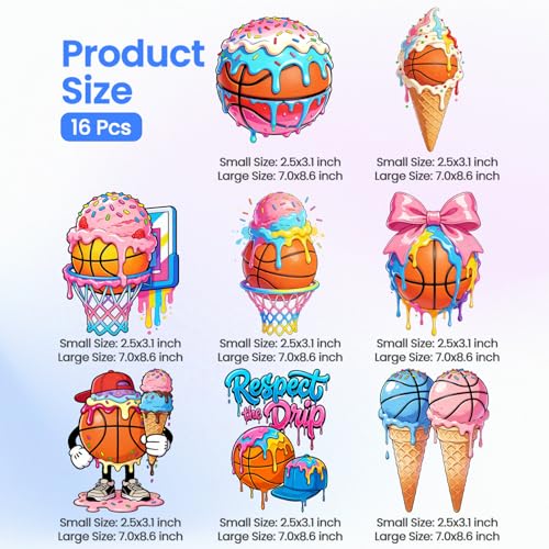 ANATTASOUL Ice Cream 16PCS Heat Transfers Ready to Press for T-Shirts - style: Ice Cream