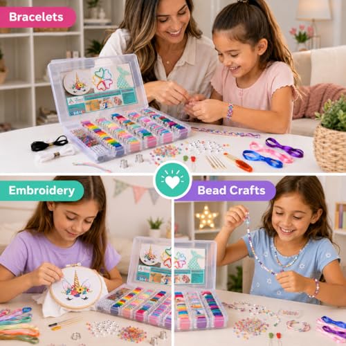 Athena's 200 Pcs Friendship Bracelet String Kit String Bracelet Making Kit with Organizer Box-Included 100pcs Friendship Bracelet Floss Thread,Cross Stitch Kits Xmas Gifts (Unicorn-Mermaid Theme)